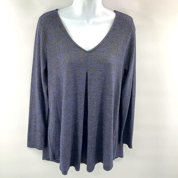 Sinuous blue grey gold long sleeve super soft tunic top shirt small EUC v neck - Picture 1 of 7